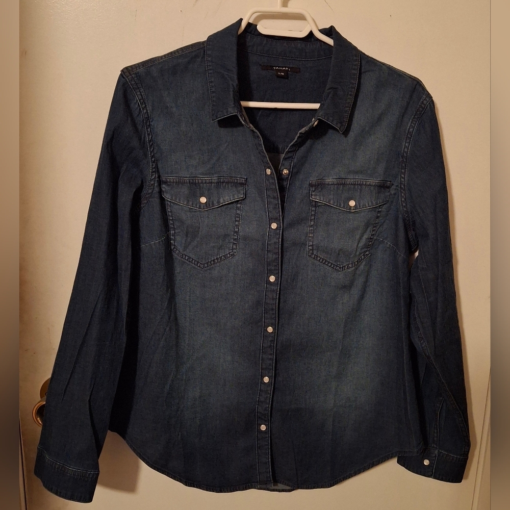 Tahari Classic Blue Denim Button-Down Shirt